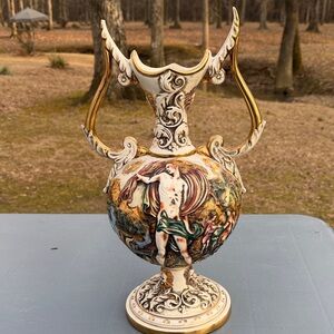 Renaissance Inspired Gold and Cream Ceramic Vase